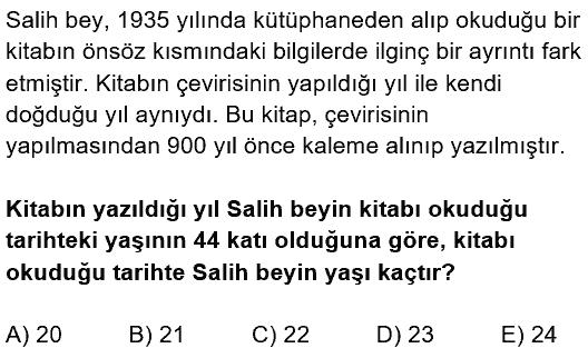 2021 yaş sorusu, TYT'de çıkmış yaş sorusunun benzeri