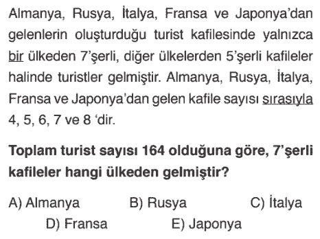 Carf Akademi, Problemler Soru Bankası, Test 82, turist problemi