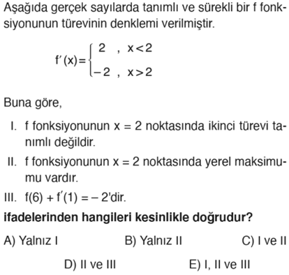 türev ekstremum nokta soruları