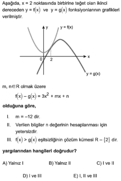 ösym tarzı parabol sorusu, üç dört beş yayınları