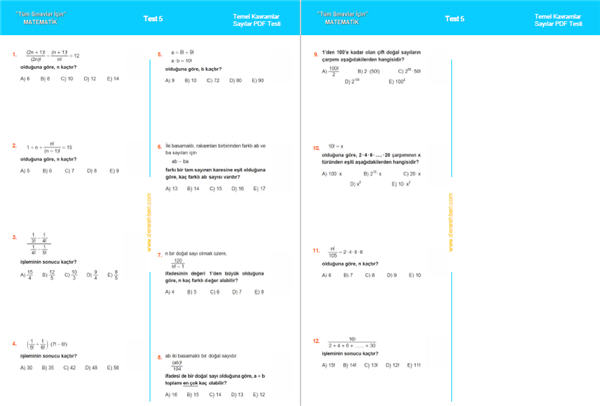 Sayılar test TYT pdf indir