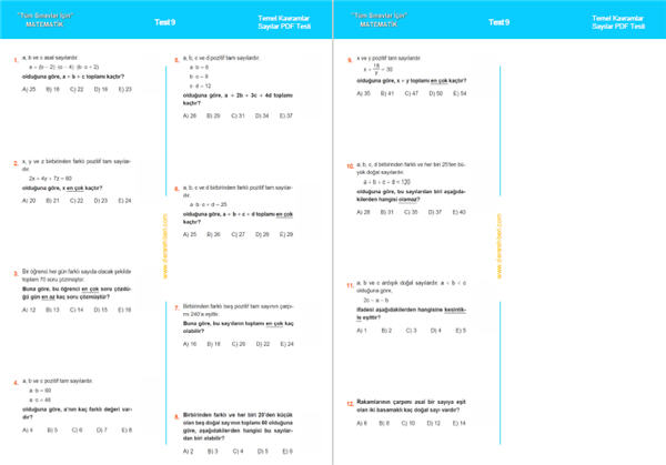 DGS Sayılar test pdf indir