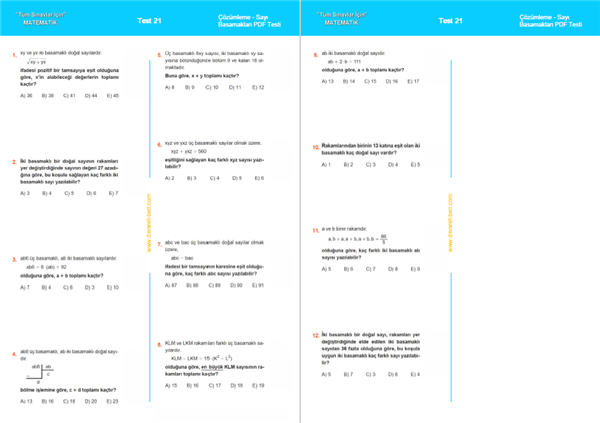 TYT Sayı Basamakları Test PDF 21