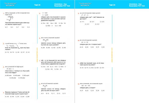 TYT Sayı Basamakları Test PDF 24