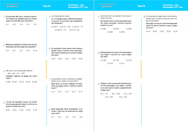 TYT Sayı Basamakları Test PDF