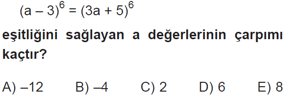 Üslü denklemler testi, soru 1