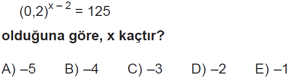 Üslü sayılar denklemler testi, soru 3