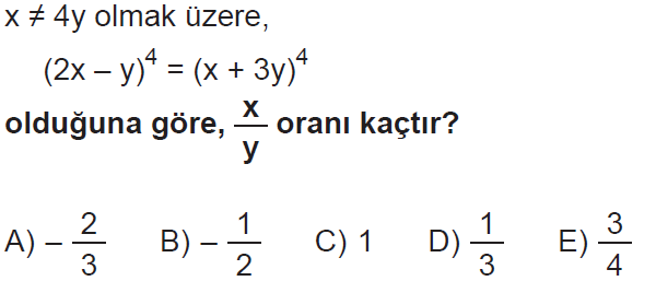 kuvveti çift olan Üslü denklemler testi, soru 7