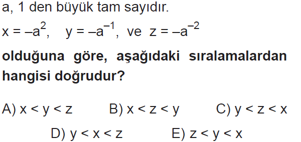 üslü ifadelerde sıralama, büyükten küçüğe