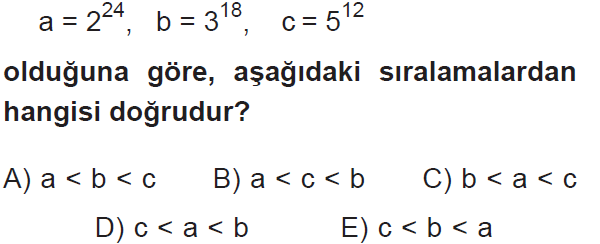 üslü sayılarda sıralama 