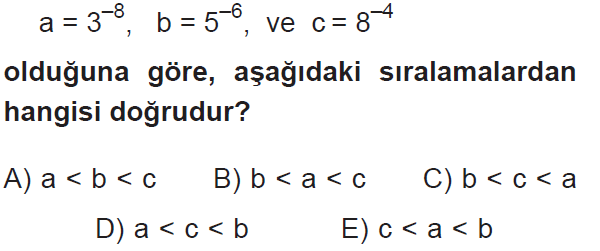 üslü sayılarda sıralama, küçükten büyüğe