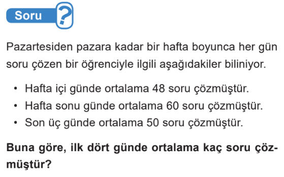 aritmetik ortalama problemleri test örnek sorusu